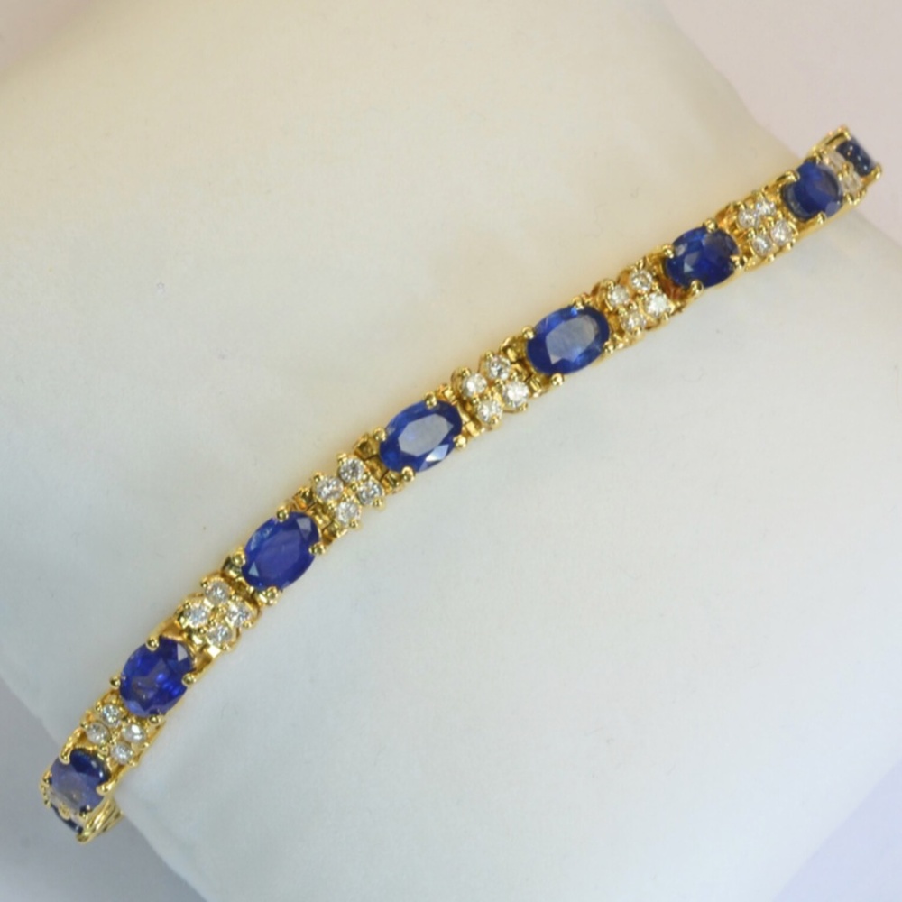 14K Yellow Gold Sapphire and Diamond Tennis Bracelet! Gorgeous vintage piece!
